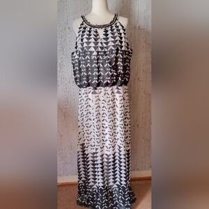 Tribal Femme Black and White Patterned Long Lined Dress Women's Size XL